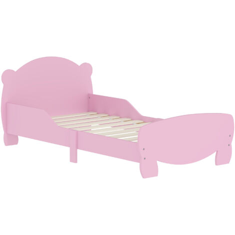 Lit Montessori enfants 3 à 6 ans lit simple 140 x 70 cm rampes anti chute lit bois lattes forme ours chambre rose