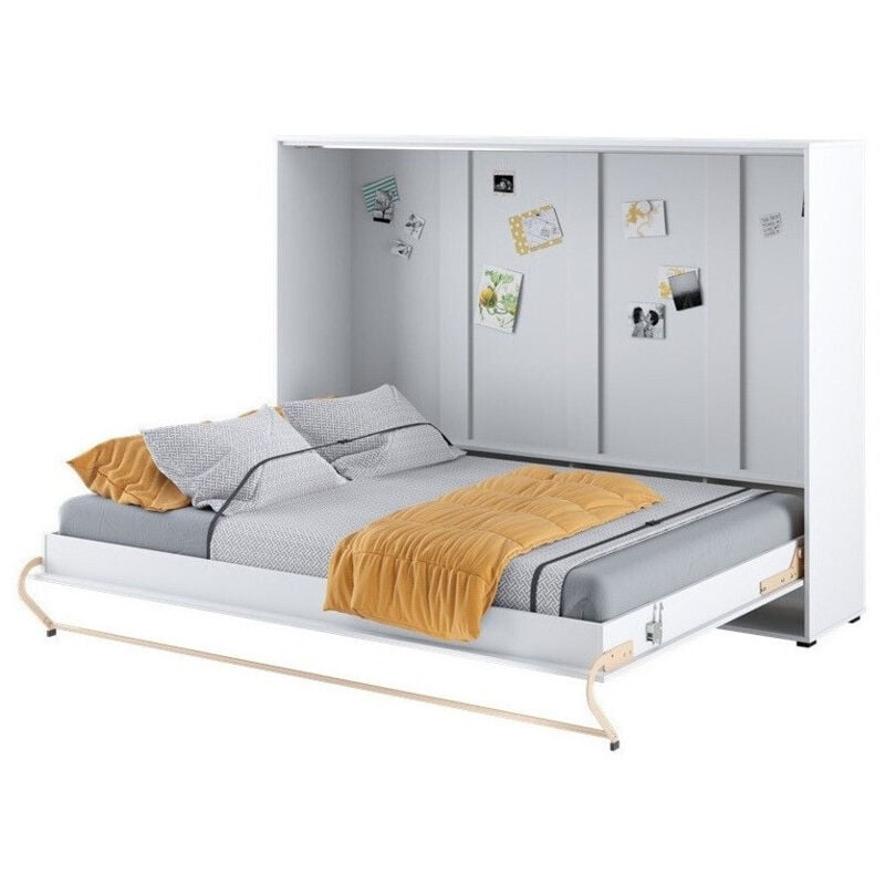 Mobilier1 - Lit escamotable Concept Pro Lenart Levfere 165, Blanc, Double, 140x200, Stratifié, Sommier à lattes, 177x215x159cm