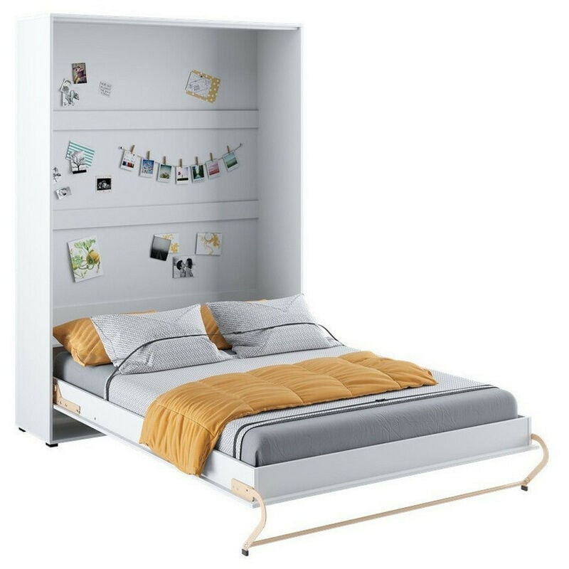 Mobilier1 - Lit escamotable Concept Pro Lenart Levfere 164, Blanc, Double, 140x200, Stratifié, Sommier à lattes, 155x237x217cm