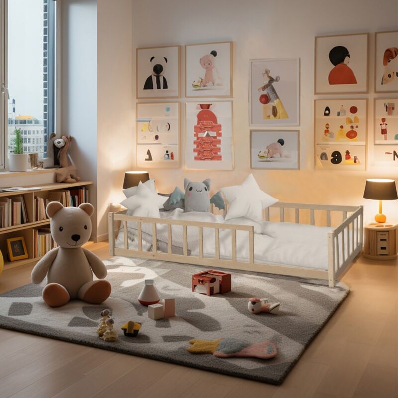 Le Quai Des Affaires - Lit nino 90x190 avec sommier et matelas / Naturel/ 197x97x36