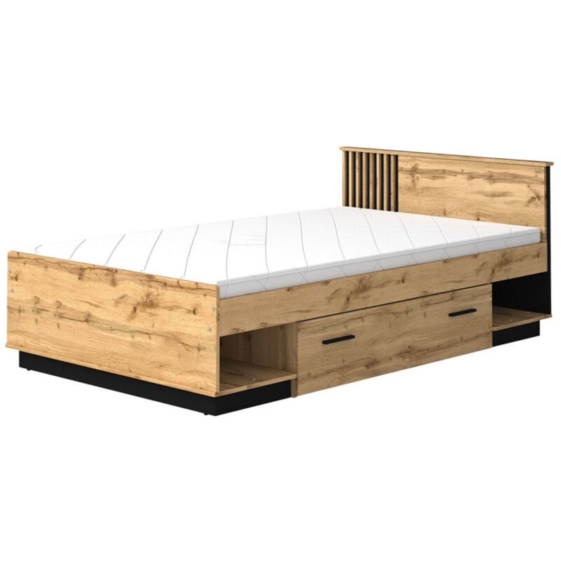 Mobilier1 - Lit Tenodeu 126 , Unique, 120x200, Stratifié, Sommier à lattes, 125x207x79cm