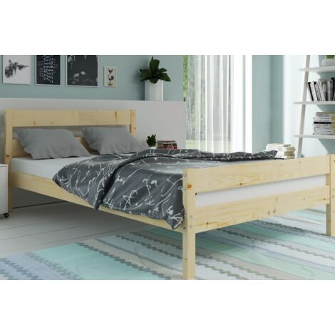 Lit Orbis 147x205, dim.matelas 140x200 Bois Massif, Sommier à Lattes en Bois, Tête de lit , Assemblage Facile, Sans matelas (pin)