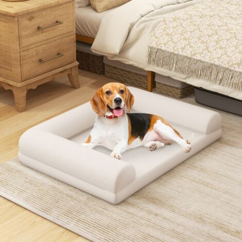 Lit Orthopédique pour Chiens Moyens et Petits Lit pour Chien en Mousse à Œufs avec Renforts sur 3 Côtés Housse de Lit Amovible Beige