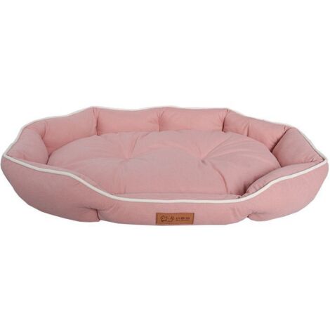 Lit ovale pour chien et chat en daim rose XXL 105×70×18cm, toutes saisons, fixation antidérapante, pour races moyennes à grandes