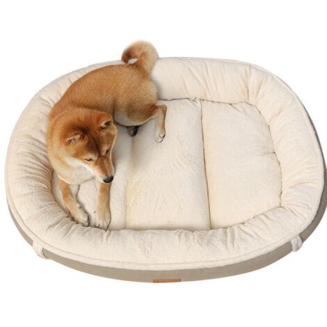 Lit ovale pour chien et chat, épais et chaud hiver, marron M 48×40×12cm, pour races petites à moyennes