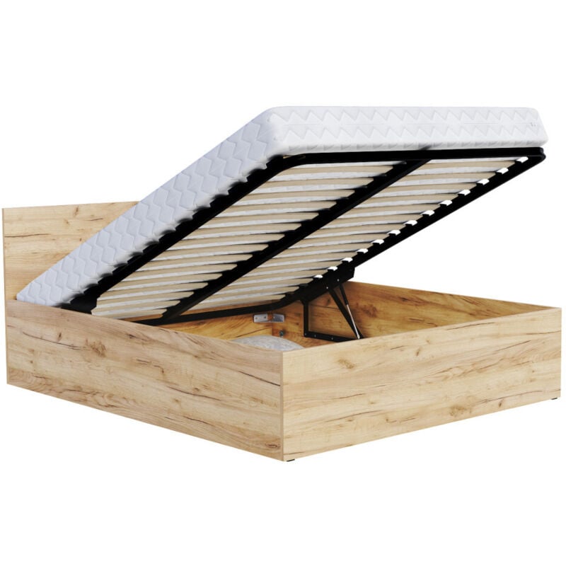 Lit Panama 120x200 + coffre - Sommier inclus Chêne