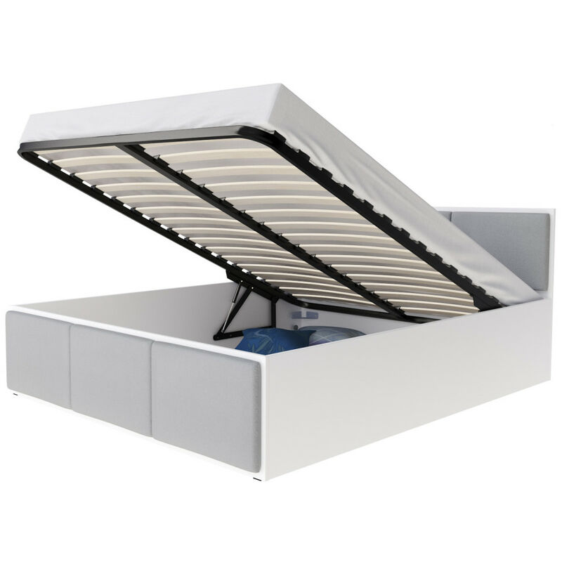 Lit coffre 120x200 cm avec sommier inclus – Mécanisme de levage à gaz – Grand coffre de rangement 670L – Panneaux de particules haute qualité – Kids