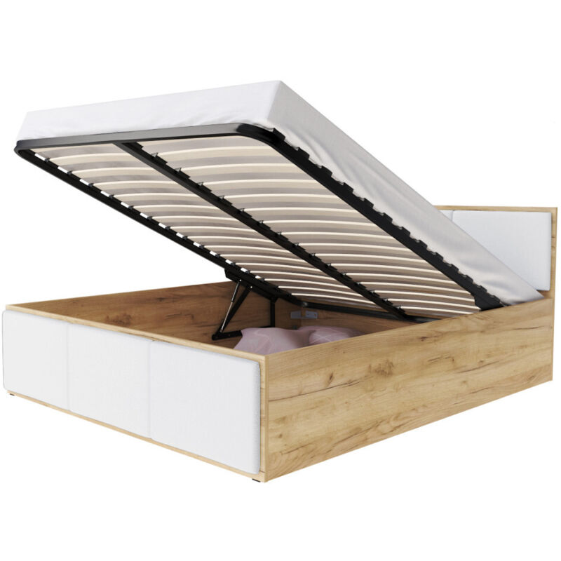 Lit Panama T 120x200 + coffre - Sommier inclus Chêne - Blanc