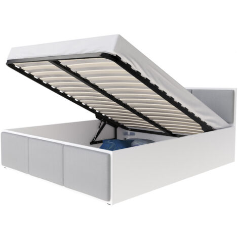 Lit Panama T 140x190 + coffre - Sommier inclus Blanc - Gris clair
