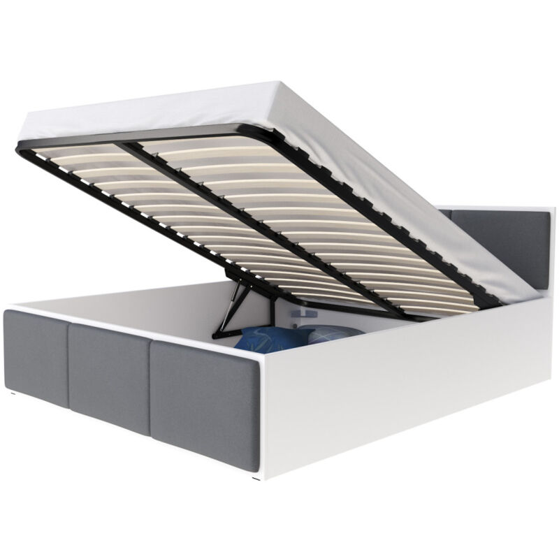 Kids Literie - Lit Panama t 160x200 + coffre - Sommier inclus Blanc - Gris foncé