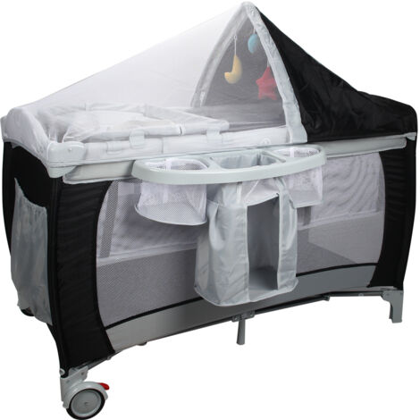 Lit parapluie pour bébé 0-36 mois Lit bébé pliant à roulettes avec accessoires sac de transport, 120 x 60 x 76 cm, Noir