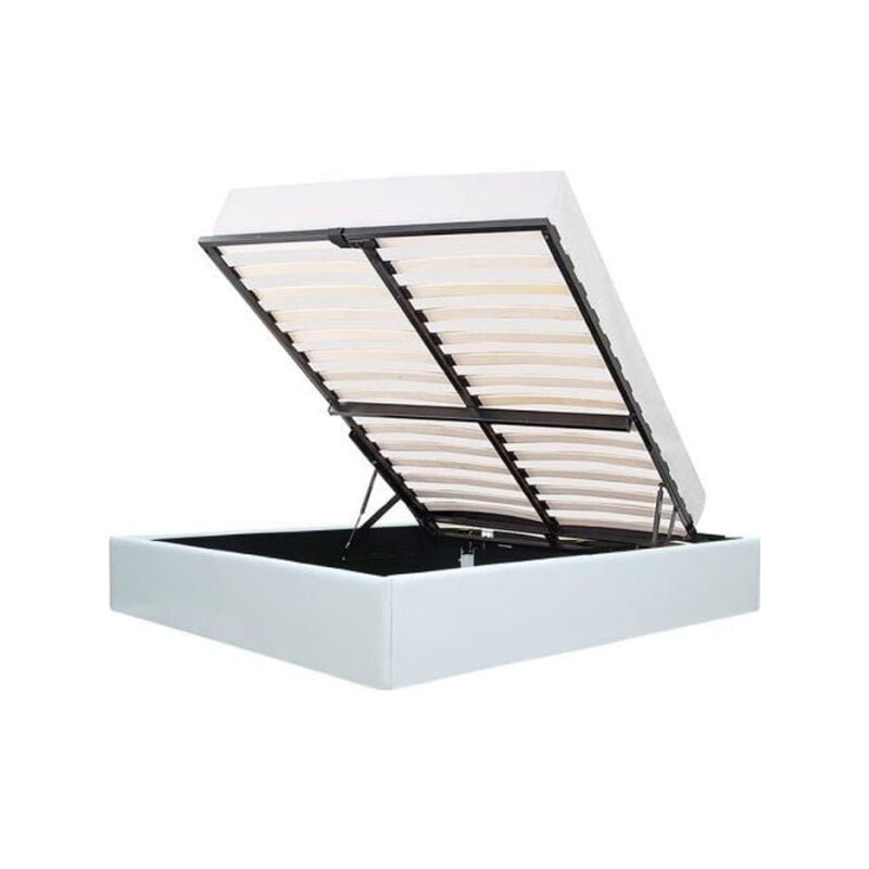 Les Tendances - eclipse Lit adulte 140x190 cm avec Coffre de rangement - Simili Blanc