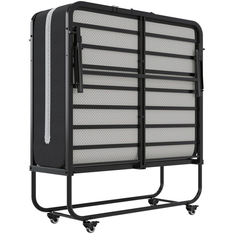 Msmask - Lit Pliant 90 x 200 cm, Lit Pliable Adulte avec Matelas en Mousse de 10 cm, Lit d'Appoint Pliable à 4 roulettes et Sommier à Lattes en Métal