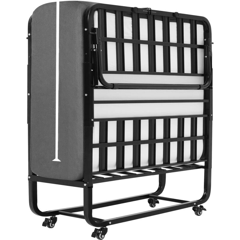 Msmask - Lit Pliant Adultes 90X200 cm avec 13 cm Matelas en Mousse à mémoire de Forme métal Lit pliants 1 Personne avec roulettes