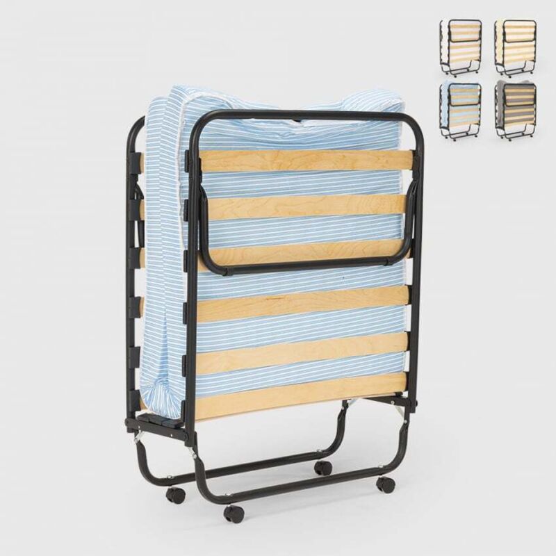 Lit pliant 80x180 avec matelas en microfibre et sommiers à lattes Apollo - Turquoise