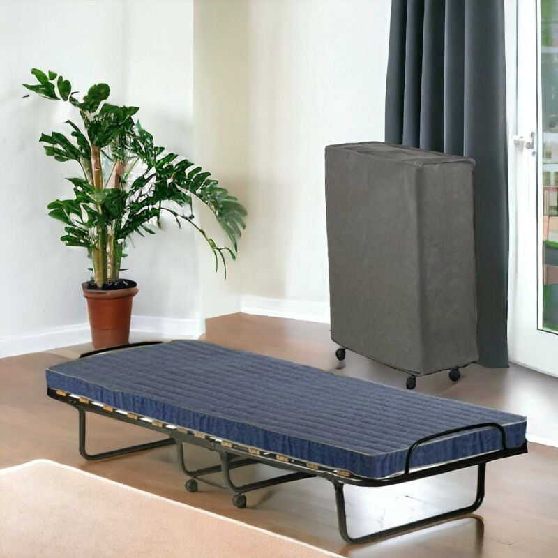 Lit pliant Daaronso, Lit pliant avec sommier à 12 lattes, Matelas inclus, Lit peu encombrant, 100% Made in Italy, 80x190h37 cm, Housse de protection