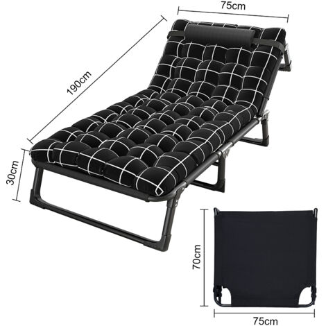 Lit pliant, dossier réglable sur 4 positions, avec oreiller et matelas, peut supporter 200 kg, 190×75×35cm.