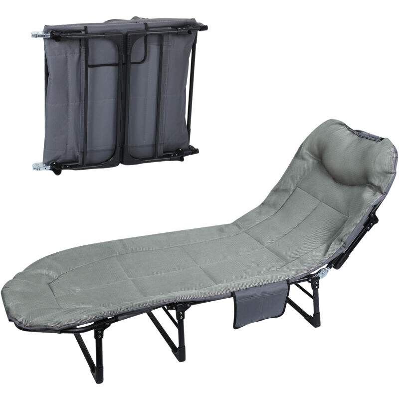 Lit Pliant Extérieur avec Pieds Acier, Lit d'Appoint Intérieur/Extérieur pour Adultes Jusqu'à 1,90m, Structure Sans Montage et Tissu Coton Respirant