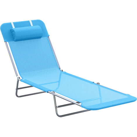 Lit pliant inclinable avec coussin, 182x56x24,5cm