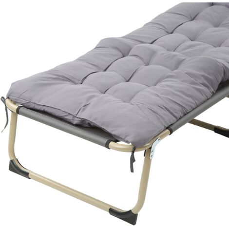 Lit pliant individuel avec dossier réglable pour camping, bureau, pause déjeuner, extérieur et urgence - tube rond 56, gris et mousse épaisse perle