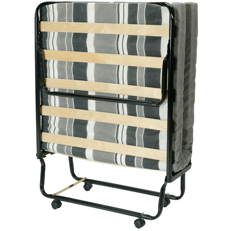 Sedac - Lit pliant M8 - 80x190 - Tissu déco - Lattes bois - Gain de place