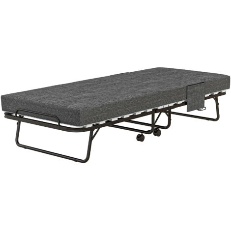 Lit pliant, matelas, 4 roues, cadre en métal, jusqu'à 150 kg, 190 x 80 x 42 cm, gris foncé