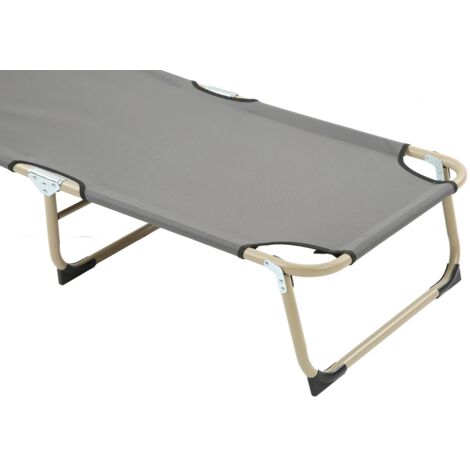 Lit pliant pour une personne, canapé-lit inclinable pour camping, bureau, pause déjeuner, extérieur, urgence, tube rond 56 cm, gris avec coussin respirant