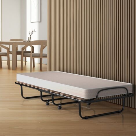 Lit Pliant sur Roulettes 190 x 80 x 33 CM (L x l x H) Lit d'Appoint avec Matelas en Mousse 6,5 CM pour Maison et Bureau Beige CW2320 DESIGN IN