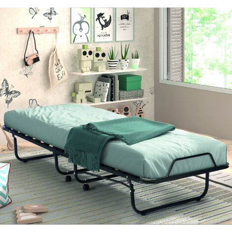 Lit pliant Xenia 90x200 cm - matelas inclus - noir