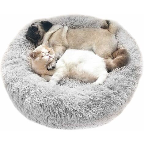 Lit pour animal domestique en peluche rond gris clair Panier rond Nid de compagnon Coussin de nid animal en peluche épais pour chats et chiens pour un sommeil profond