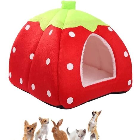 Lit pour animal Leytn® - Niche confortable pour chat, chien ou lapin - Rouge et rose - 43x43x45cm