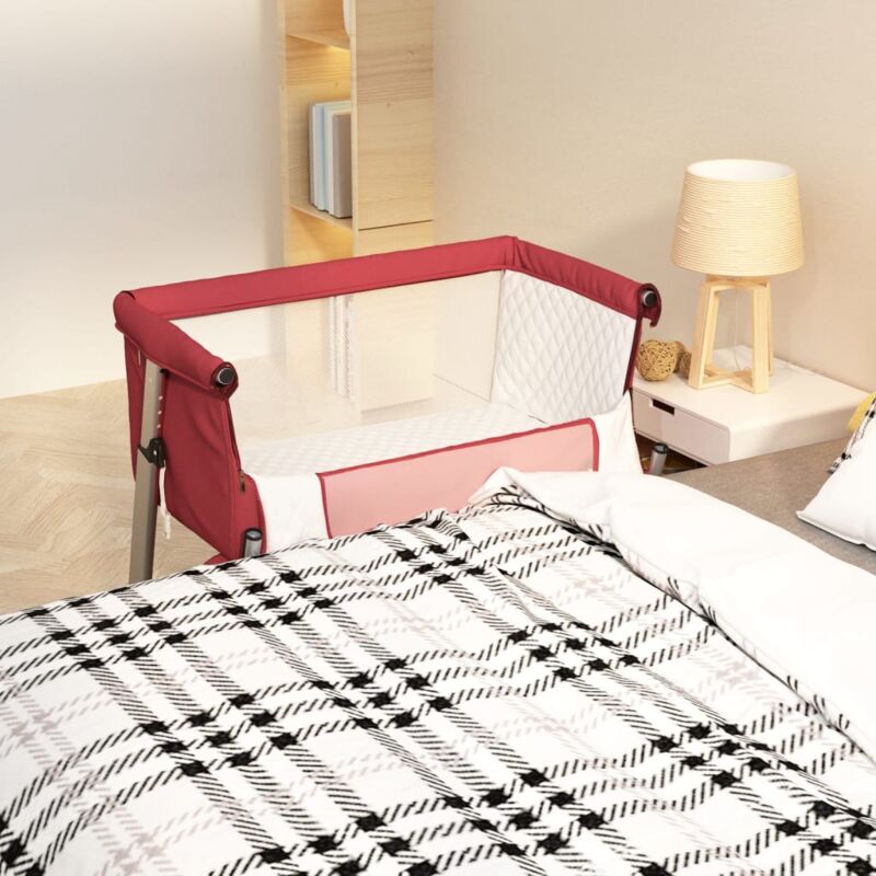 Lit pour bébé avec matelas Rouge Tissu de lin Vidaxl