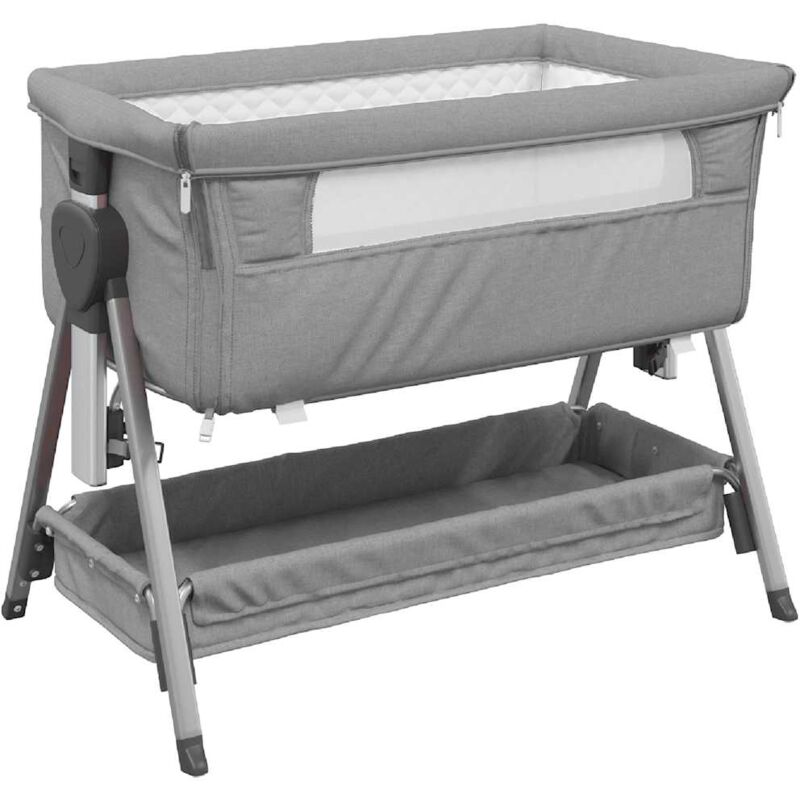 Lit pour bébé avec matelas Gris clair Tissu de lin