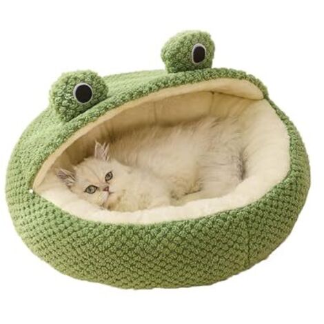 Lit pour chat - Coussin pour chat - Panier en forme de donut - Chaud et doux - En forme de grenouille avec dessous antidérapant - Beau lit pour chats et petits chiots (taille M - 50 cm