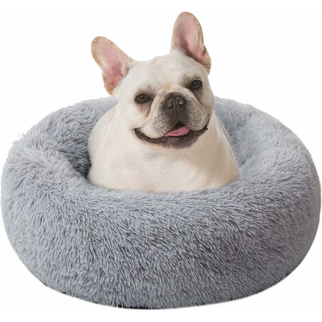 Lit pour chat Donut Cuddler, 70 cm Gris Flurry Warming Round Coussin en peluche pour petits chiens et chats de taille moyenne, lit de couchage intérieur