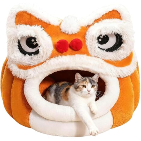 Lit pour chat, forme de lion semi-fermé et tunnel