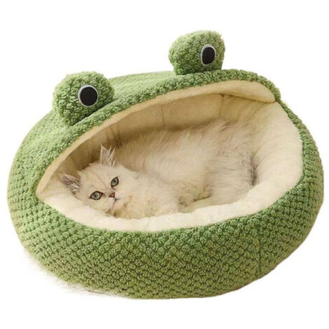 Lit pour chat grenouille, lit antidérapant pour animaux de compagnie, grotte pour lit pour chat avec demi-toit, insert de lit pour chat doux pour chats d'intérieur
