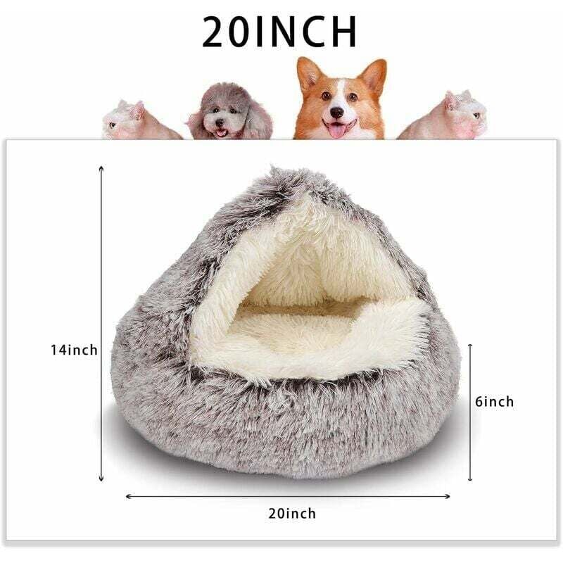 Lit pour chat rond en peluche moelleux avec capuche pour chat, confortable pour chats d'intérieur ou petits lits pour chiens, lits apaisants pour