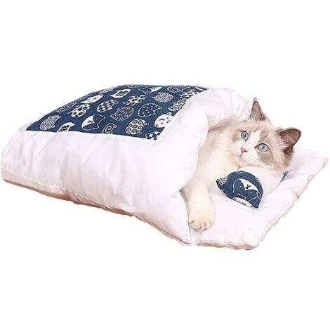 Lit pour chat Sac de couchage pour chat Oreiller lavable et confortable Lit pour chat (S-45  30cm, bleu marine)
