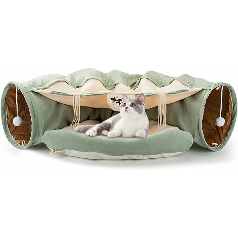 fortuneville - lit pour chat, tunnel pour chat avec tapis, lit tunnel pour chat avec 2 balles à gratter suspendues, lit tunnel pour chat doux et