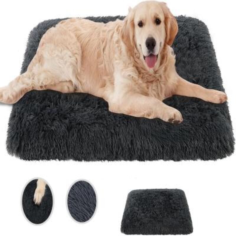 Lit pour chien, 95 x 65 cm, tapis lavable en machine, tissu peluche doux, base antidérapante, matelas anti-stress pour chien, tapis de couchage, gris