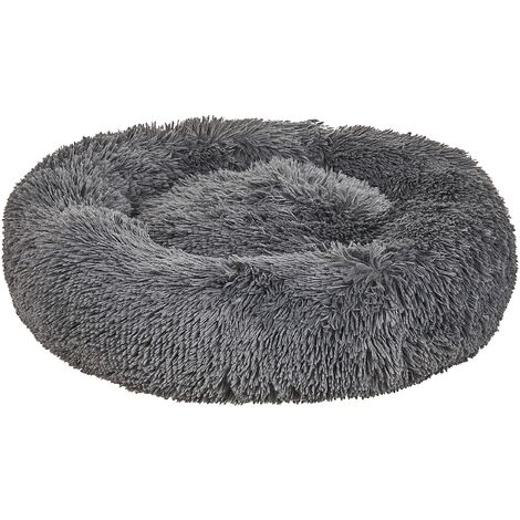 Lit pour Chien Animaux Rond 80 cm Couche Pelucheuse en Polyester Gris Foncé Kulu - Gris