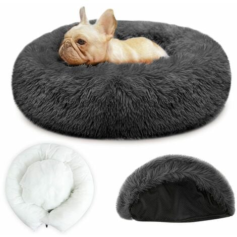 Lit pour chien apaisant et factice répulsif pour animaux Modern Manor, rond, moelleux, lavable, amovible (Diamètre extérieur Gris foncé 50cm)