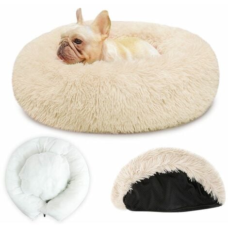 Lit pour chien apaisant et factice répulsif pour animaux Modern Manor, rond, moelleux, lavable, amovible (Diamètre extérieur Kaki 60cm)