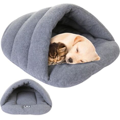 Lit pour Chien avec Capuche, Sac de Couchage pour Chat, lit d'hiver Thermique pour Chien avec Capuche, Demi-Couvert Doux pour Chien, lit pour Chiot, Maison de Couchage Pliable pour Chat, Chien, L