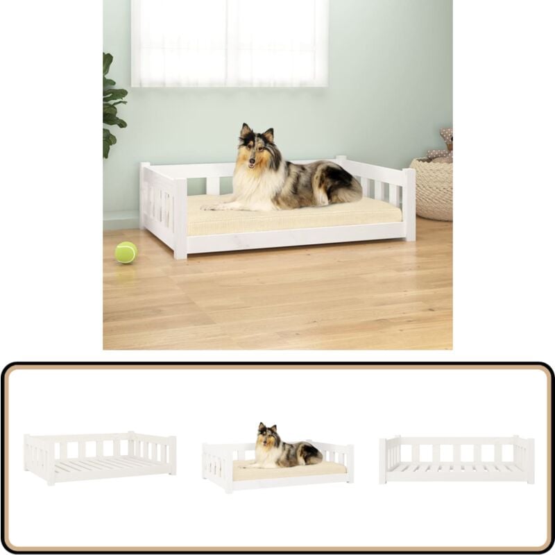 Lit pour chien blanc 95,5x65,5x28 cm bois de pin solide - Panier Pour Chien - Lit Pour Chien - Canapé Pour Chien - Maison Pour Chien - Accessoire