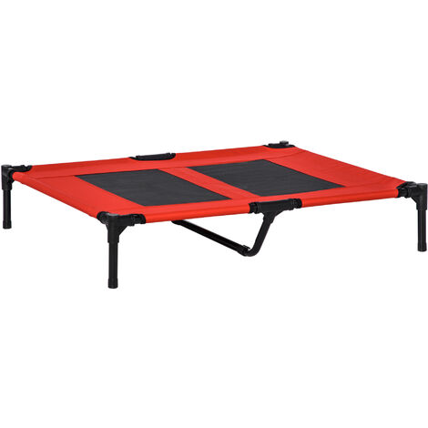 Lit pour chien chat lit de camp grand confort sur pieds tissu oxford textilène micro-perforé 92L x 76l x 18H cm rouge noir - Rouge