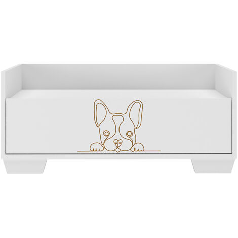 Lit pour chien coloris blanc avec tiroir - Longueur 80 x Hauteur 35 x Profondeur 40 cm