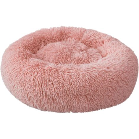Lit pour chien Coussin rond Lit pour chat Confortable Doux Donut Canapé pour chiens Chats Toutes tailles Tissu en peluche (L, Rose)