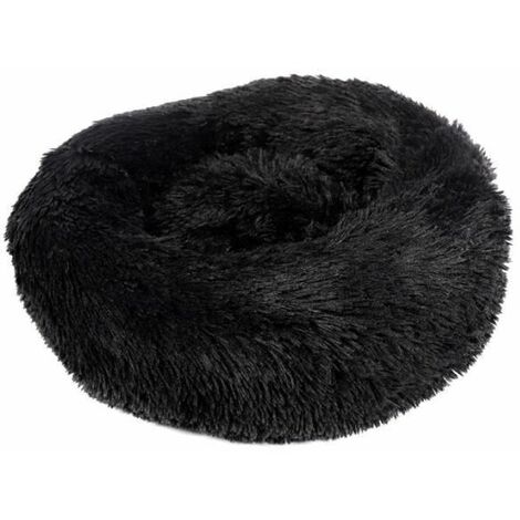 Lit pour chien en peluche de luxe, panier relaxant, niche pour chiens et chats, cuir végétalien noir 70 cm Pour les animaux de compagnie
